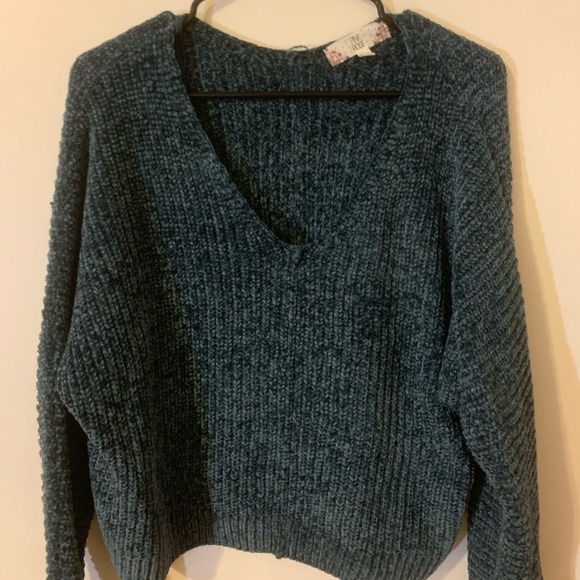 Pink Rose Sweaters - Knit Dark Teal V Neck Sweater